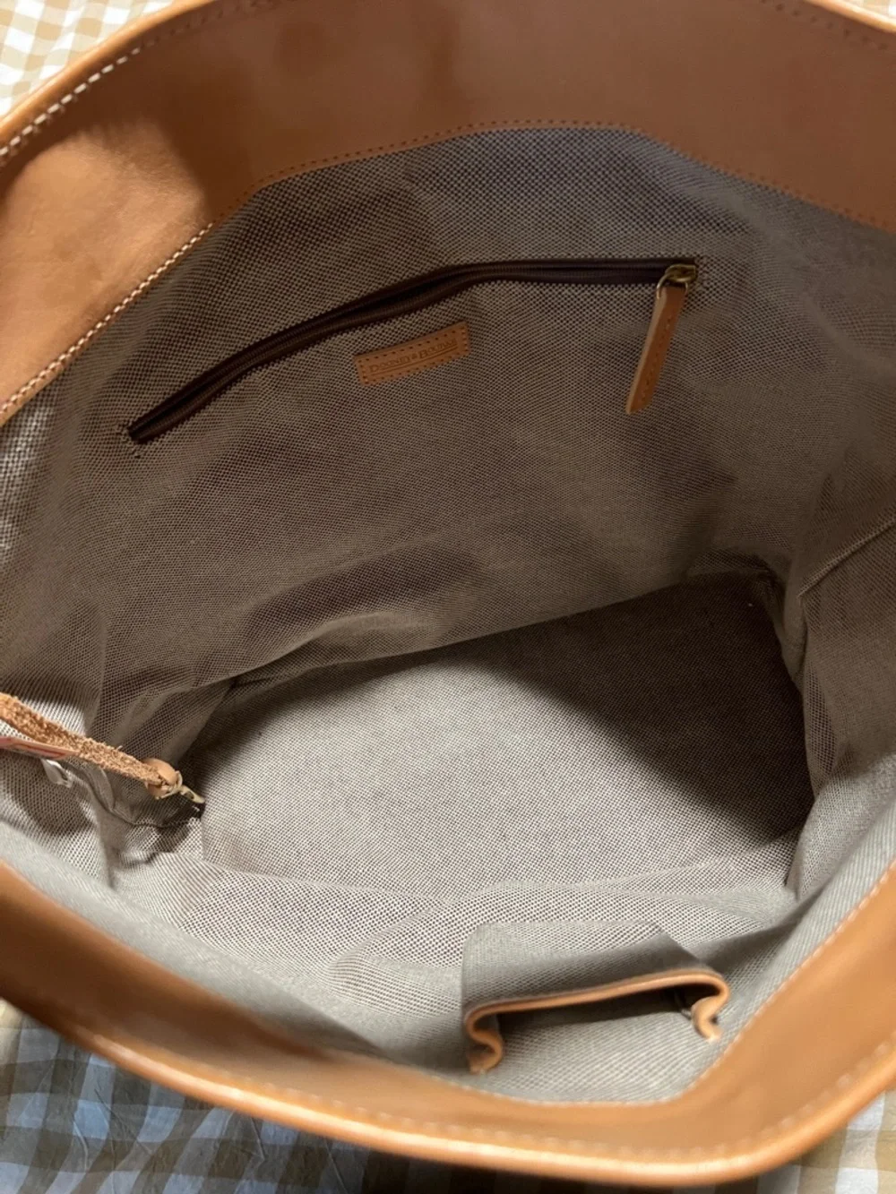 Dooney & Bourke Navy and Tan Signature DB Hobo Shoulder Bag